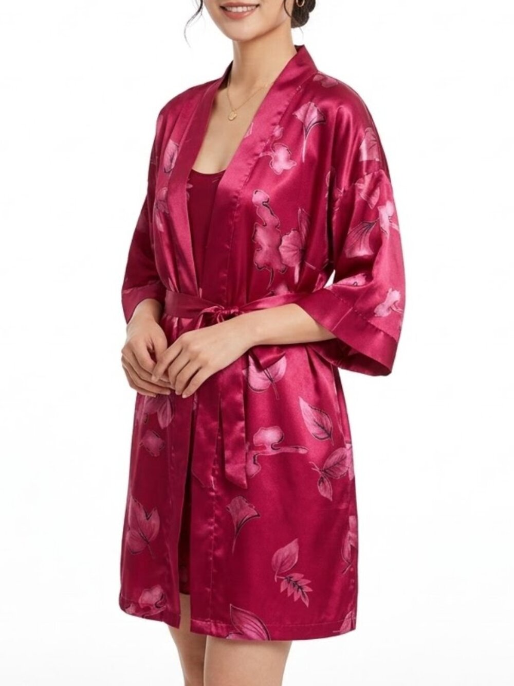 Vanity Fair Vintage 80's Floral Silky Poly Bow Accent Lingerie Slip Robe Set L